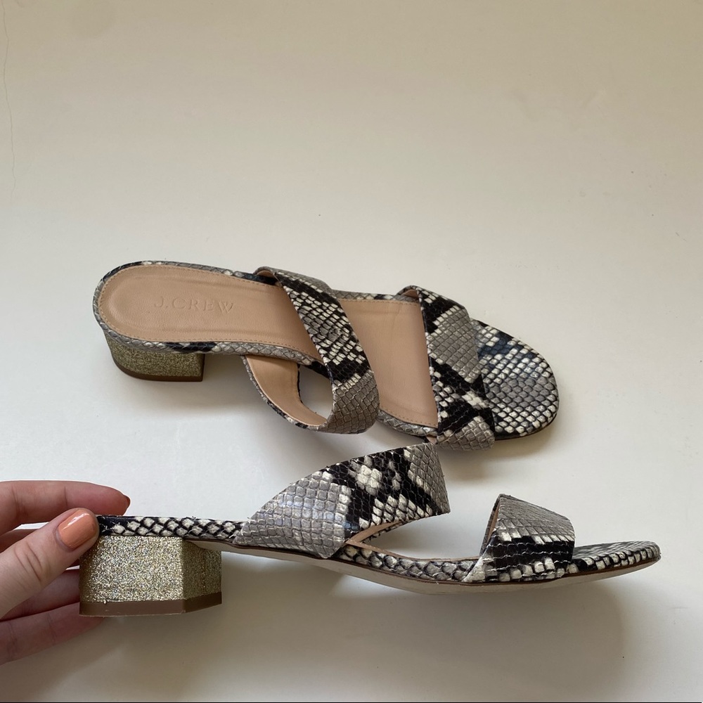 J. Crew Snakeskin Leather Slide Heeled Sandals - Picture 4 of 13